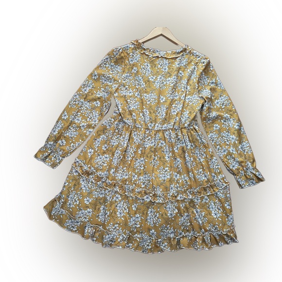 Jillumi Women’s Floral Print Long Sleeves Dress Color: Mustard & White Size:M - Picture 2 of 5